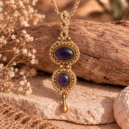 Amethyst Glow Macrame 2 stone Necklace