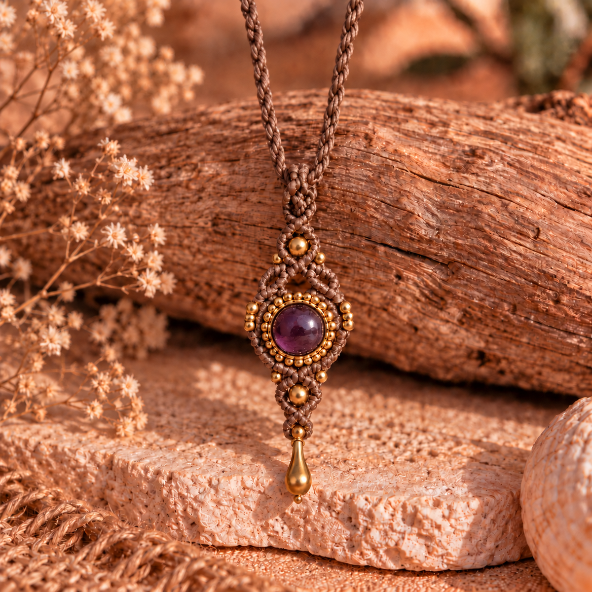 Amethyst glow Macrame Necklace