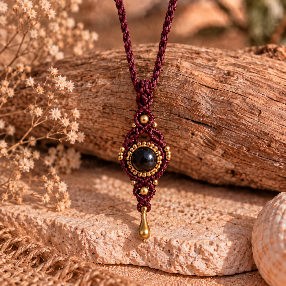 Black Onyx Macrame Necklace