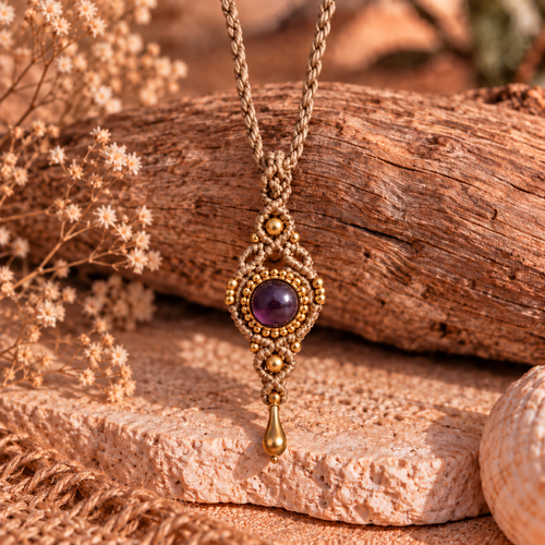 Amethyst glow Macrame Necklace
