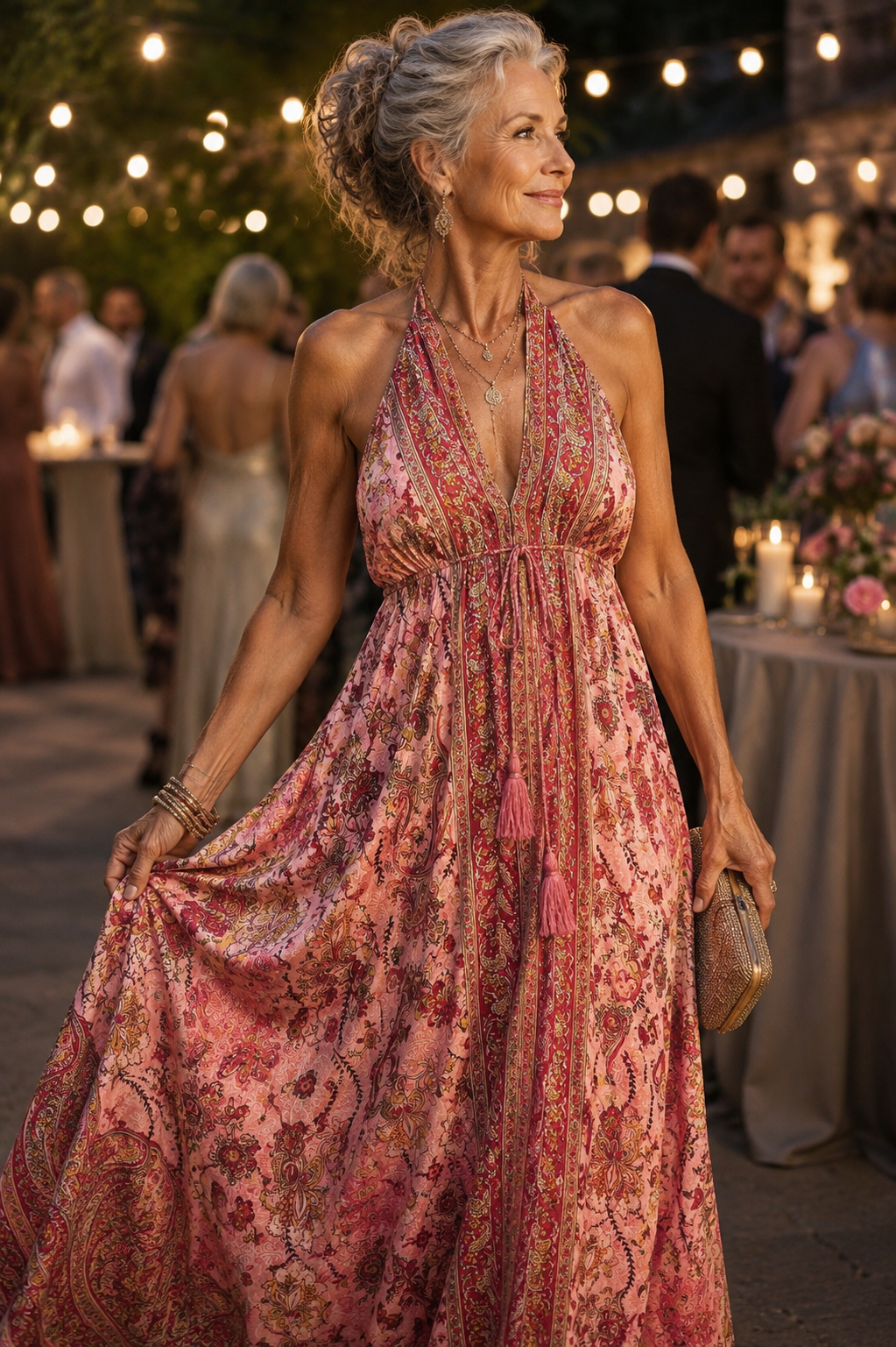 Ornate Pink and Gold Silk Dress